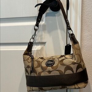 Coach Signature Brown and Tan Hobo Bag